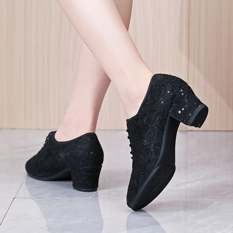 HROYL New Modern Dance Shoes Men Women Latin Ballroom Salsa Dance Shoes Low Heel Tango Dancing Shoes Professional Black/White