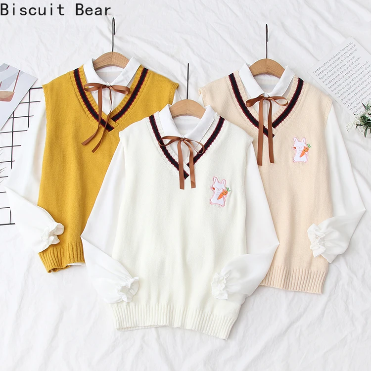 

Женский Повседневный комплект из 2 предметов, блузка с длинным рукавом и V-образным вырезом, с вышивкой в виде кролика