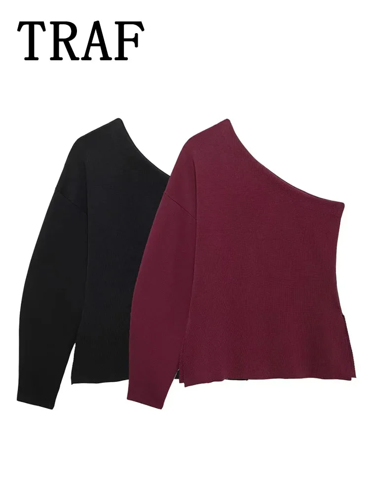 TRAF двухцветная асимметричная рубашка на одно плечо для женщин 2024 новая мода