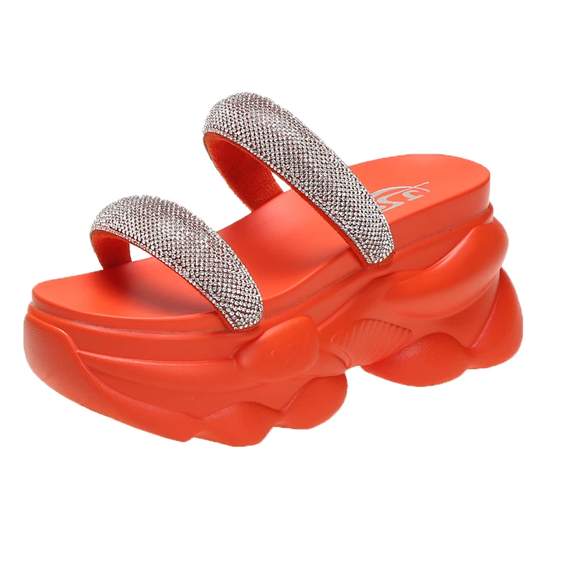 

New Summer Women Slippers Flip-Flops Ladies Beach Bling Shoes Wedge Heels Shoes Woman High Platform Slippers Outside Sandals 8CM