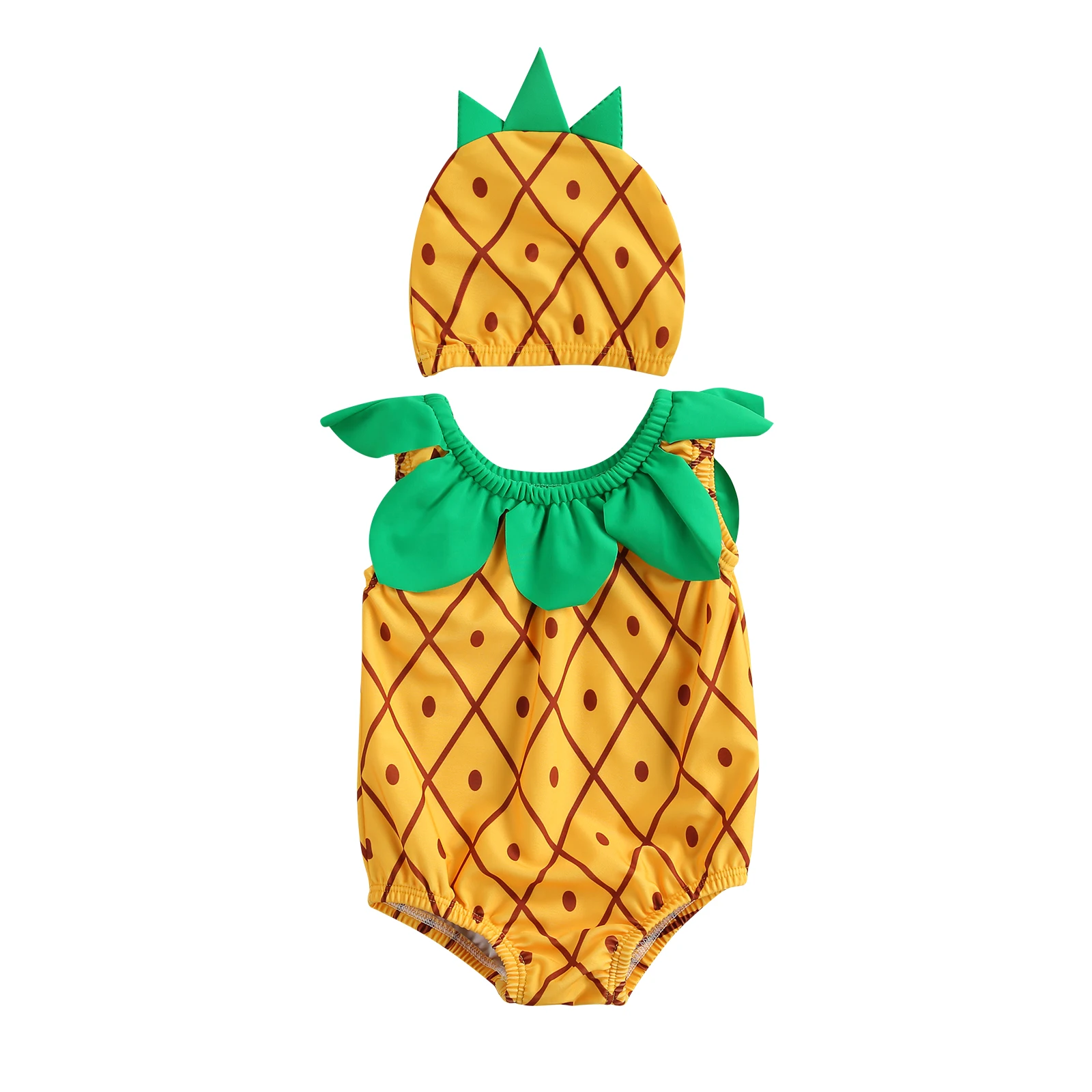 Милый мультяшный детский купальник без рукавов с принтом ананасов и круглым