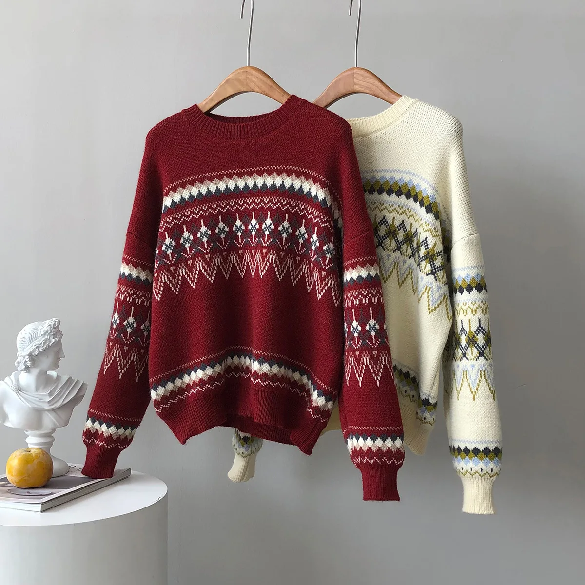 

Рождественский Красный винтажный Рождественский свитер, женский зимний Новый Свободный Вязаный топ с напуском и круглым вырезом