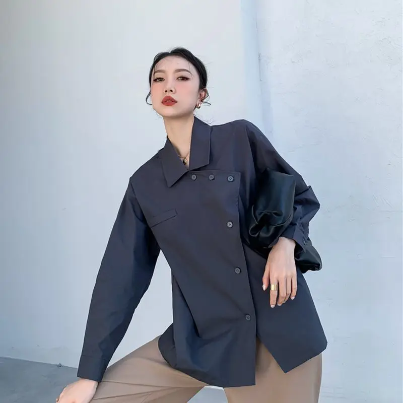 

ZCSMLL solid color Shirt female design sense niche 2022 spring spring turn-down collar new fashion loose temperament top