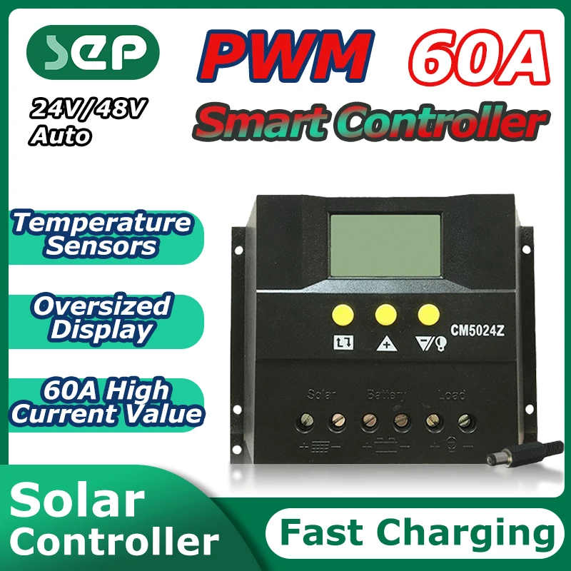 

PWM Solar Charge Controller 60A 12V 24V PV Regulator With LCD Display For 100W 200W 300W Solar Panel Controllers