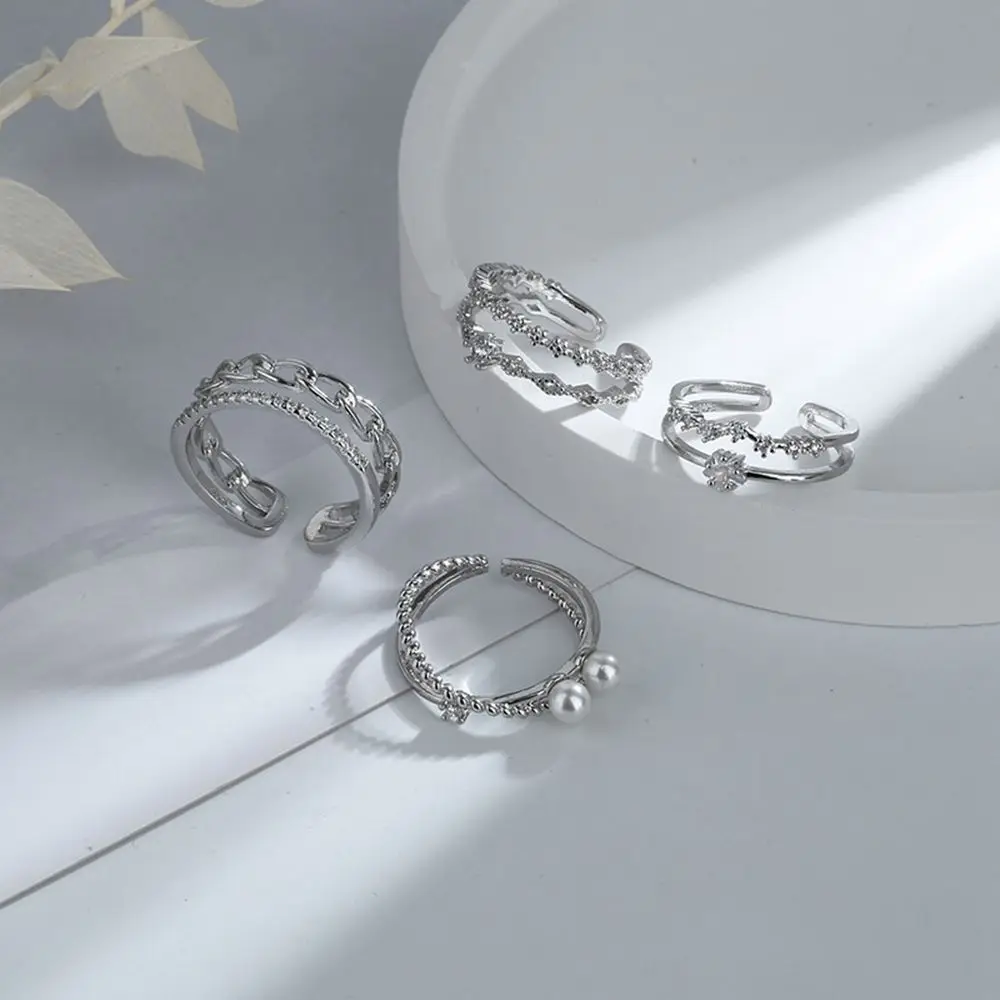 2023 Trendy Sweet Shiny Zircon Double Layers Open Rings for Women Simple Chic 925 Sliver Plated Open Ring Luxury Jewelry Gift