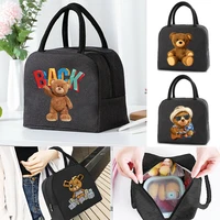lunch bag kids food thermal lunch box handbag women insulated cooler bags bear print canvas tote pouch picnic portable organizer