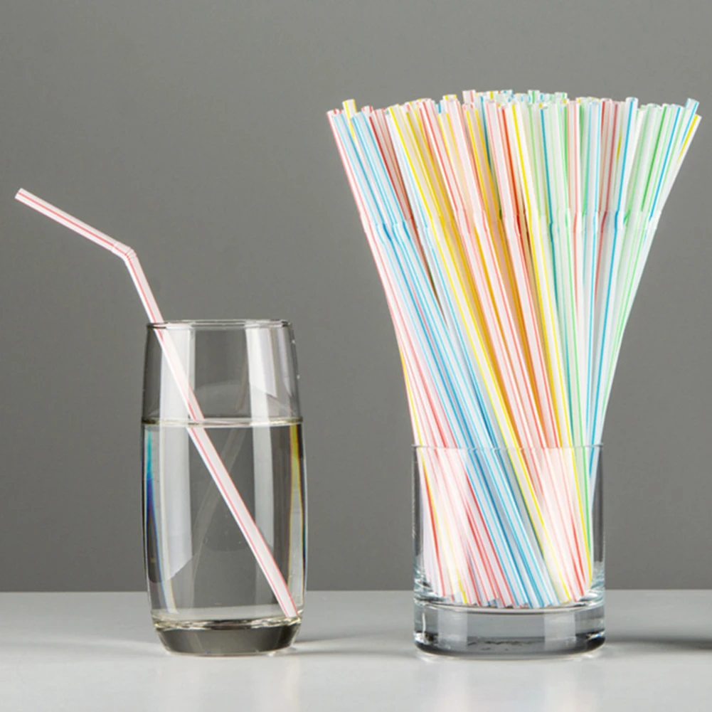 

200pcs Disposable Bendable Straw Plastic Drinking Straws Long Multi-Colored Disposable Straws For Kitchenware Bar Party Straw