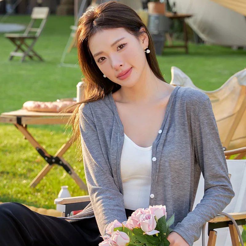 Солнцезащитная одежда Женский Летний Тонкий короткий вязаный кардиган из