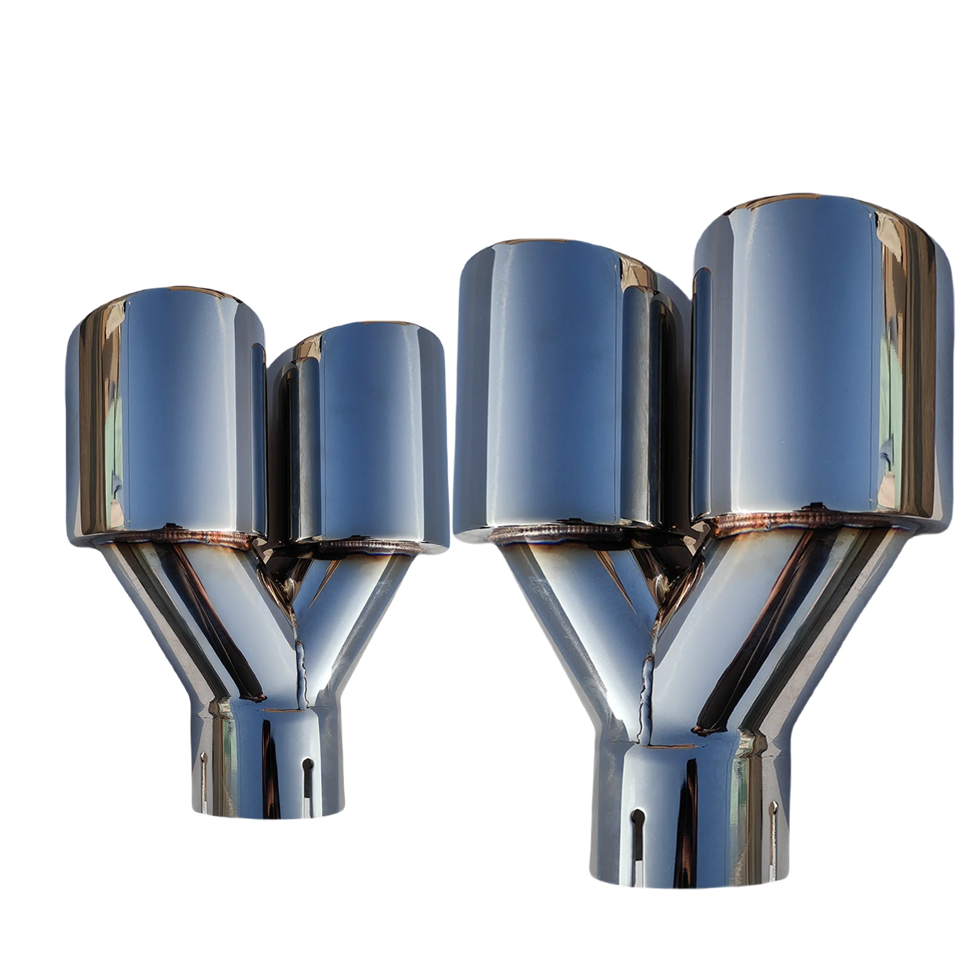 1 Pcs Universal Car Stainless Steel Tail Throat Silencer Length Y-Shaped Double Out Twill Glossy Exhaust Muffler Tip