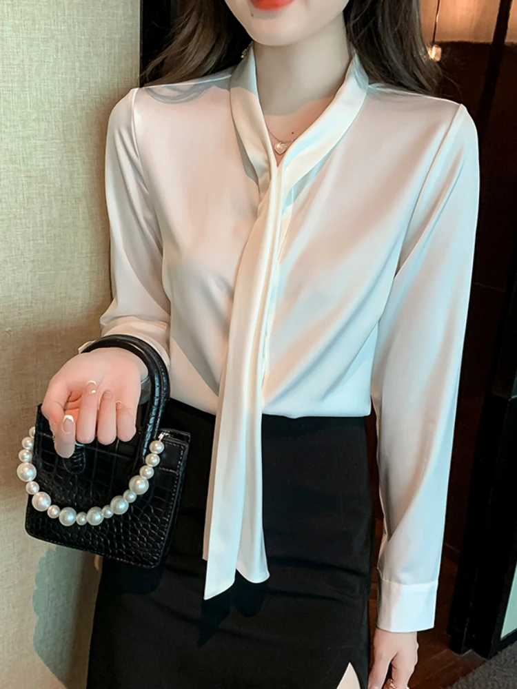 

Fashion Woman Blouses 2022 V-Neck Women's Shirt Chiffon Solid Long Sleeve Blouse Women Basic Ladies Tops Vintage Female Clothing