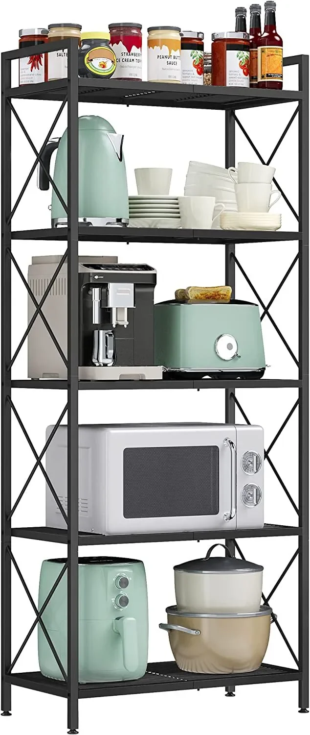 

5-Tier Storage Shelving Unit Metal Shelf Garage Tower Racks Storage Rack Organizer for Entryway Kitchen Living Room Bathroom Bla