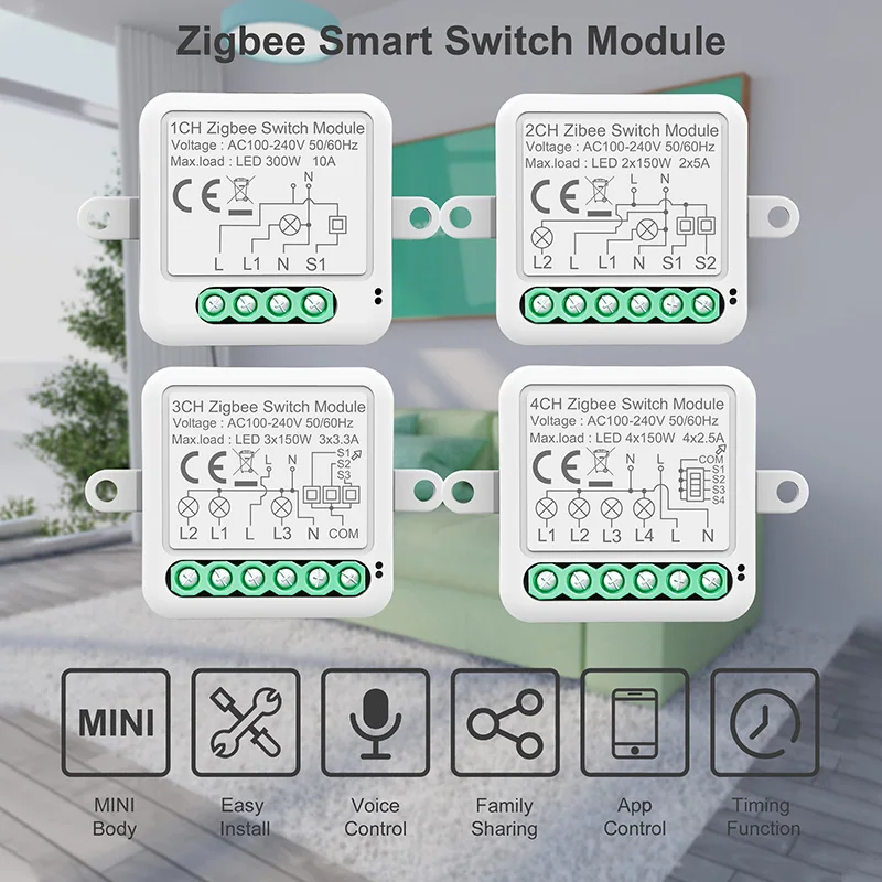 

Умный модуль переключателя Tuya ZigBee, двухсторонний переключатель Wi-Fi, 1/2/3/4 клавиши, «сделай сам», работает с Alexa Alice Google Home