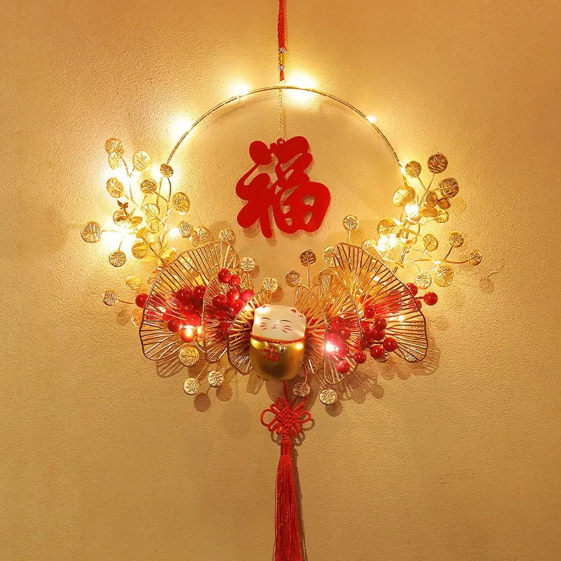 

Home Office Portable Chinese New Year Glowing Wreath Living Room Lighted Garland Hanging Decoration Festival Ornament Type