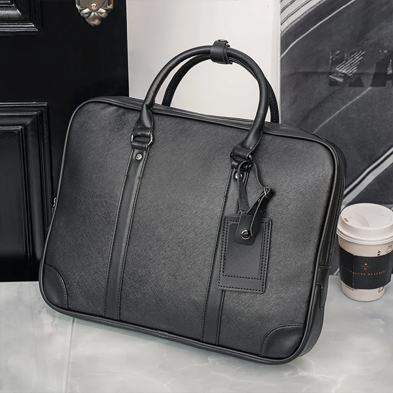 Business Office Men's Briefcase Casual PU Leather Handbag Solid Black Laptop Bag Fashion Male Shoulder Bag
