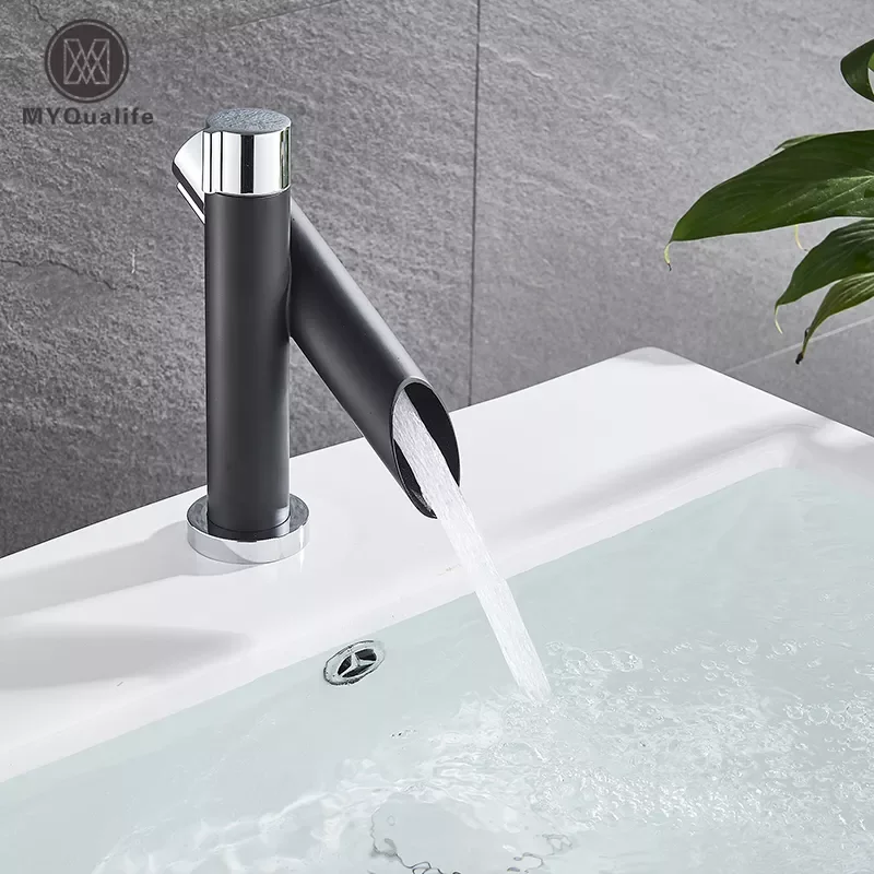 

Black Deck Mounted Bathroom Basin Mixer Tap Square Single Handle Basin Vessel Sink Faucet Hot Cold Water Faucet for Basin