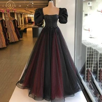 ball gown evening dresses 2022 black dot tulle puff sleeves beaded rhinestone special occasion quinceanera gown party birthday
