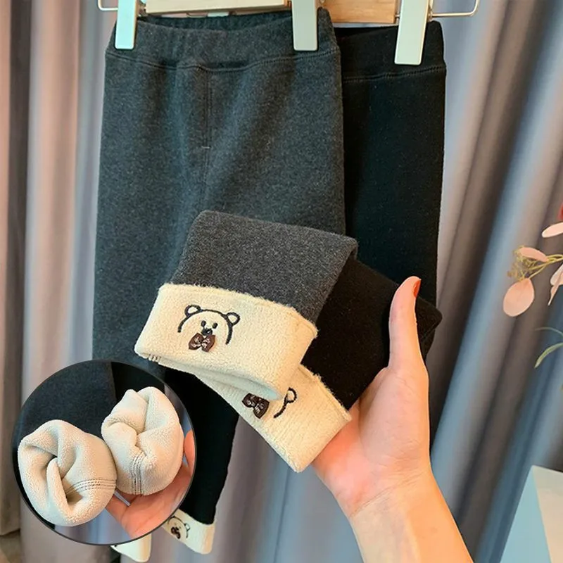 Зимние леггинсы для девочек от 1 до 8 лет утепленные бархатные штаны с рисунком