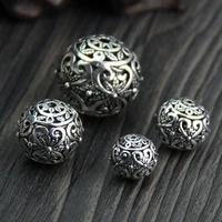 925 sterling silver color round hollow spacer beads retro handmade charm ball beads diy bracelets jewelry making findings