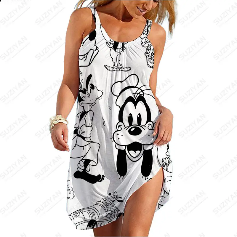 

2023 New Disney Cute Cartoon Casual Dress Women's Elastic Strap Dress Loose and Comfortable Long Dress Plus Size 3D Print 5XL