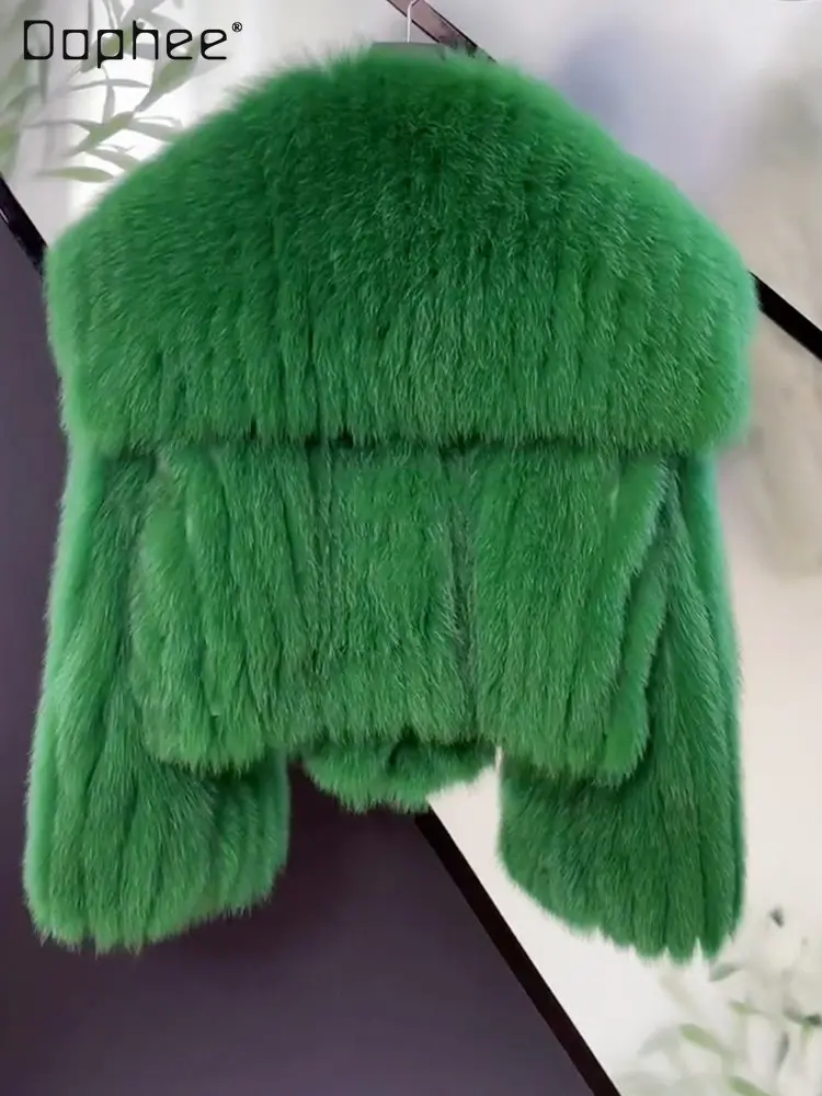 Women's High Brand Fur Coat New Fox Fur Sailor Collar Woven Short Top Fashion Short Loose Wool Jackets for Ladies New Design