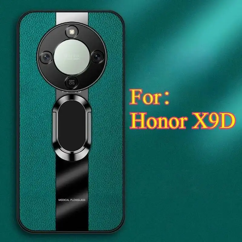 Фото Чехол для телефона Honor X9D из плексигласа, искусственная кожа, магнитный металлический держатель-подставка с кольцом, противоударная мягкая задняя крышка №3