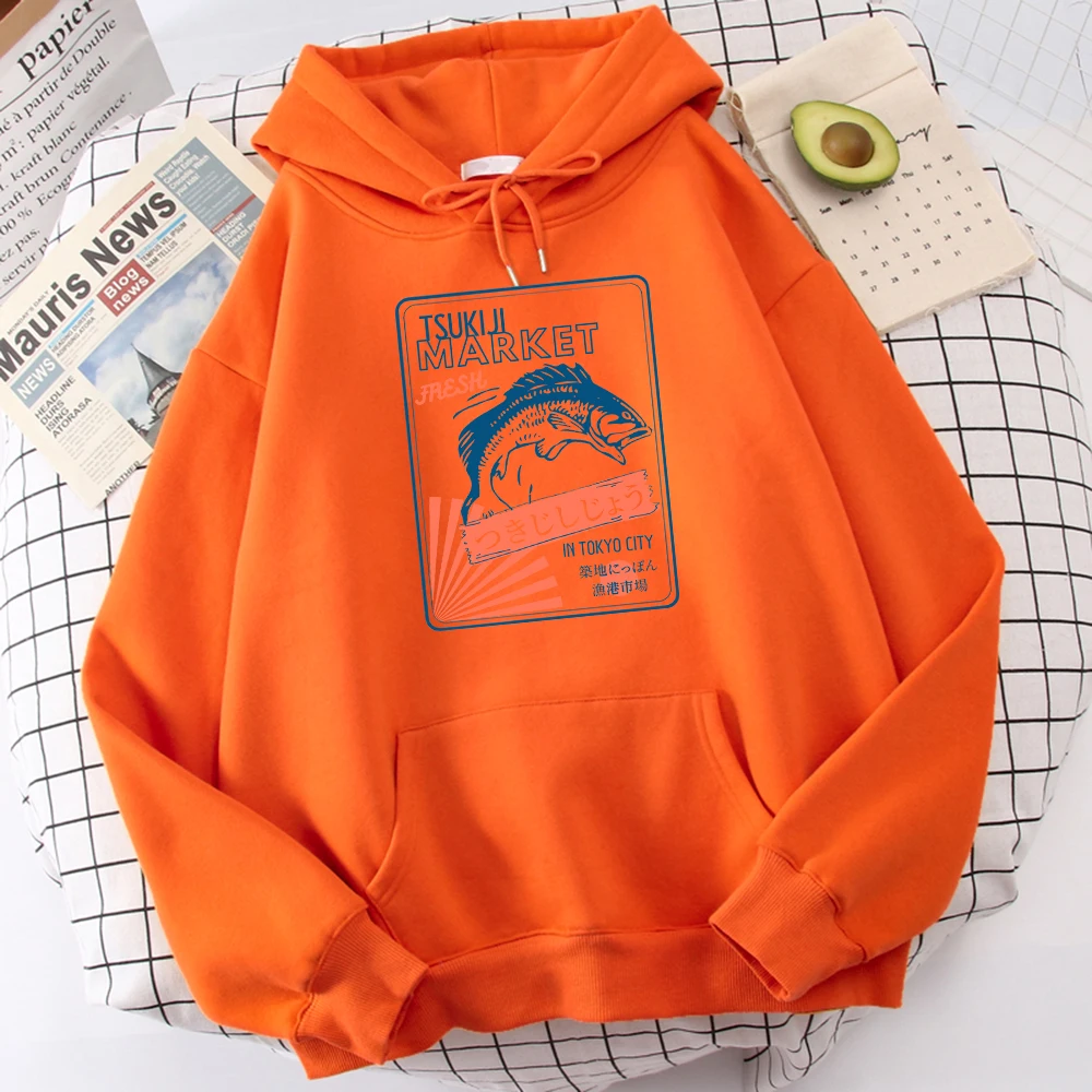 

Retro Tsukiji Fishmarket Tokyo Japan Hoodie Casual Fleece Women Clothes Pocket Comfortable Pullover Hip Hop Autumn Female Hoody
