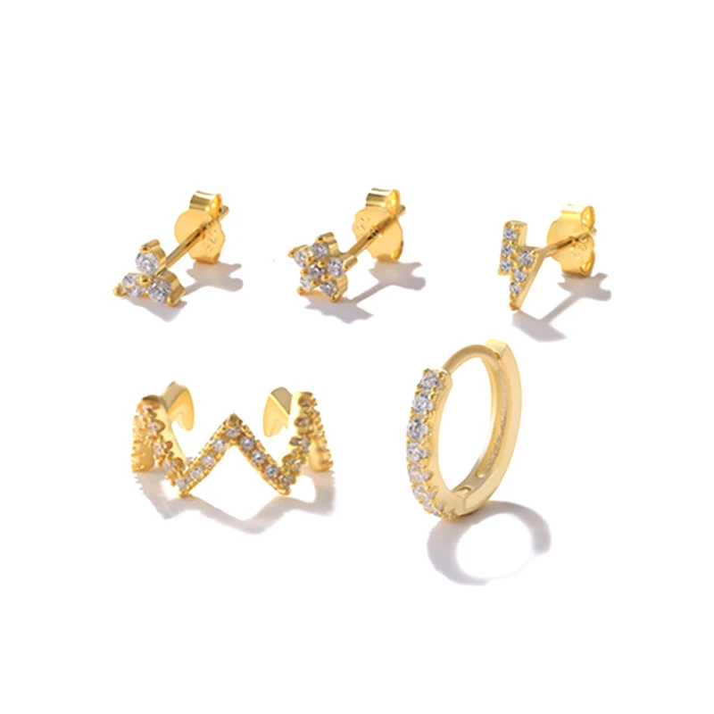 

Aide 5pc Never Fade 18K Real Gold Earrings with Micro Diamonds Design Women's 925 Sterling Silver Earrings Anniversary Gift