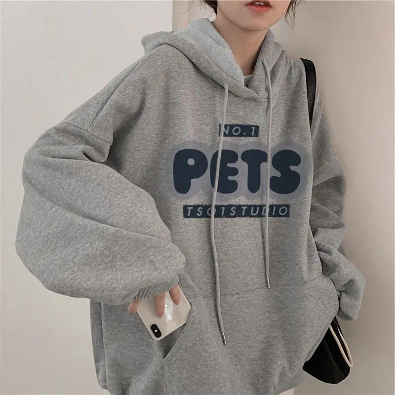 

DAYIFUN Cotton Hooded Sweatshirt Women Men Autumn Letter Print Korean Loose Coat Shirring Hoodies Oversized Top Female Clothing