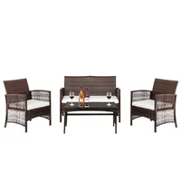 4Pcs Outdoor Patio Furniture Set Rattan Chair Wicker Set, Outdoor Indoor Use Backyard Porch Garden Balcony Furniture Set