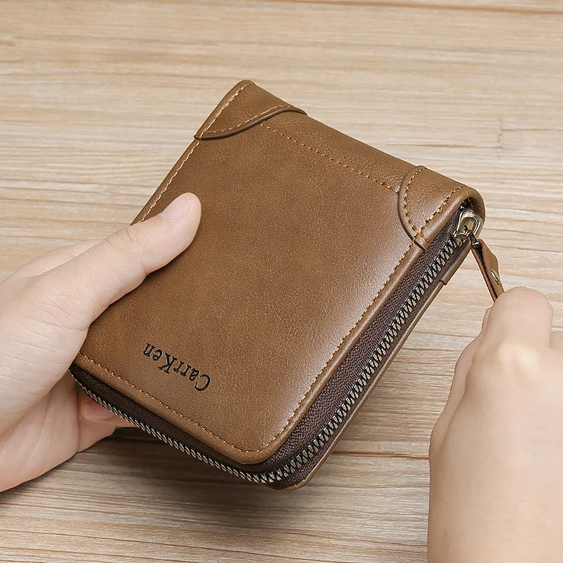 

Men's Leather Wallet Zipper Small Purse Card Holder Man Carteira Masculina Couro Coin Purse Man Porte Monnaie Money Bag