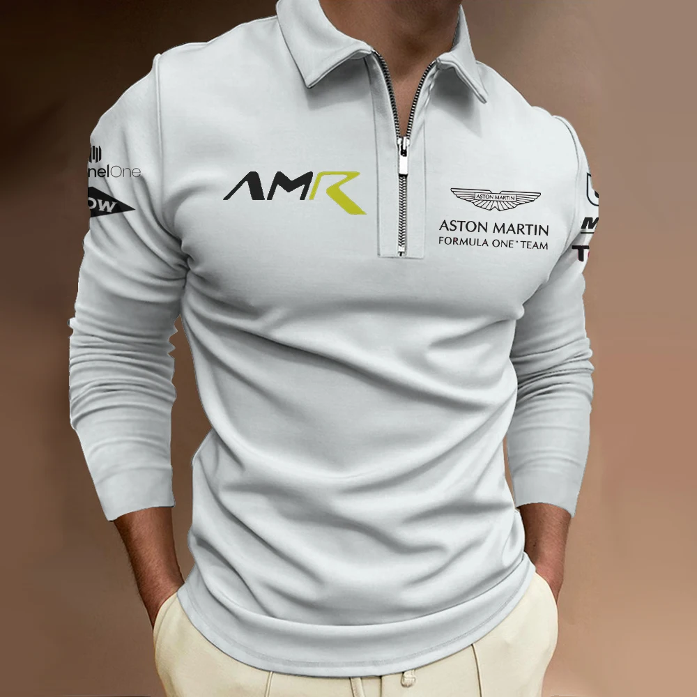 

Polo de Manga Larga Para Hombre Aston Martin, Camiseta Transpirable Para Deportes Al aire Libre, Color Blanco Y Negro, F1 Formul