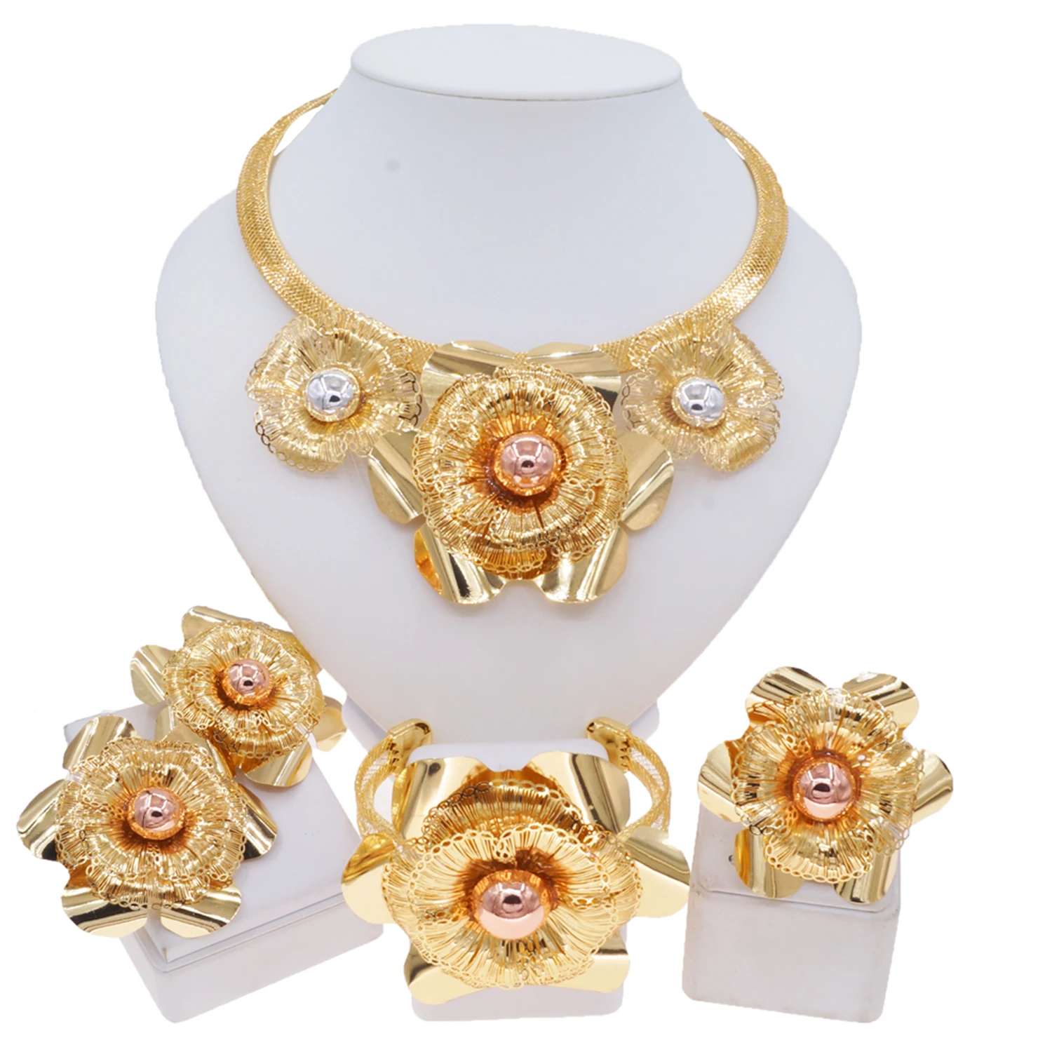 4 шт. ювелирные изделия Yulaili с изображением цветка из Дубая 18 к позолоченные