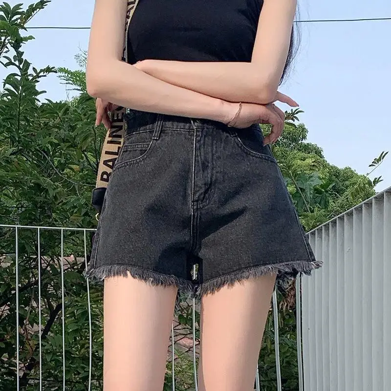 Denim Shorts Female 23 Summer Show Thin Everything with High Waist A Word Wide Leg Loose Net Red Casual Pants Biker Shorts Women