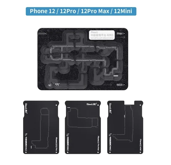 

QianLi 4 in 1 Middle Frame Reballing Platform BGA Reballing Stencil Motherboard Fixture for iPhone 12 12PRO MIni Promax