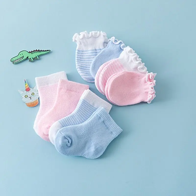 

New 4 Pairs Children Kids Baby Newborn Socks Gloves Antiscratch Breathable Elasticity Protection Face Mittens Shower Gift