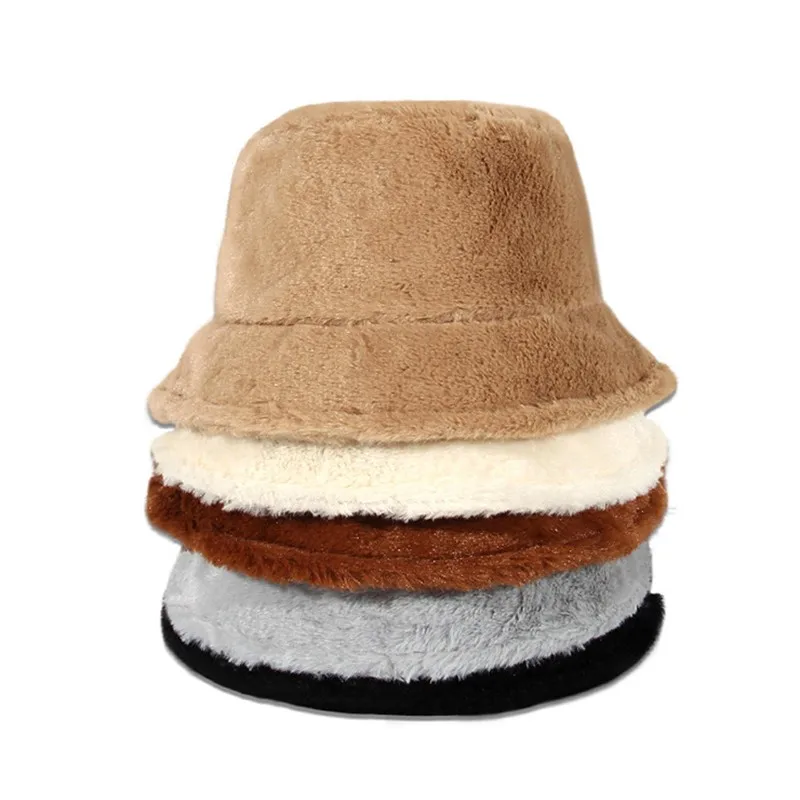 Autumn Winter Furry Bucket Hat For Women Rabbit Hair Fisherman Cap Panama Girls Outdoor Warm Bob Chapeau Gorra Wholesale