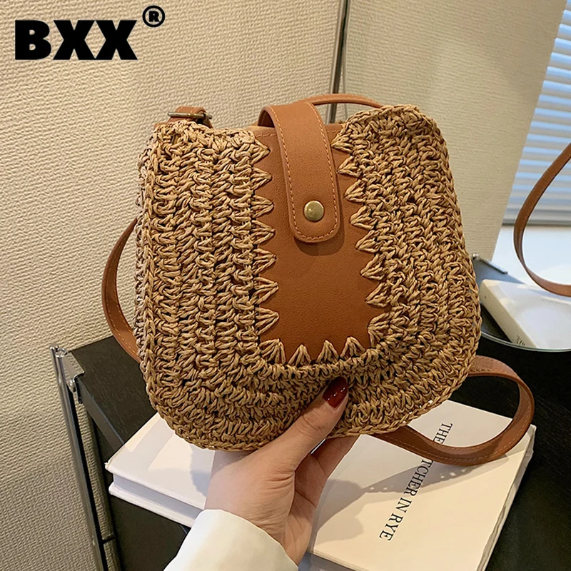 

[BXX] Woven Shoulder Crossbody Bag For Women 2023 New Fashion Versatile Beach Vacation Female Casual Simple Portable Bags 8AB664