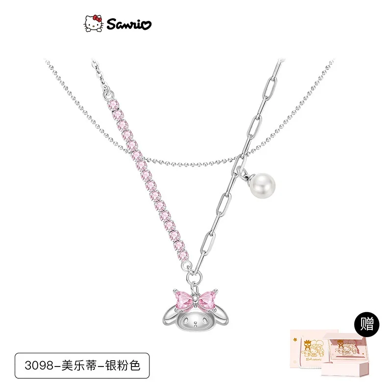 

Kawaii My Melody Sterling Silver Pinks Diamond Necklace Sanrio Girl 925 Silver Clavicle Chain Woman Birthday Present Accessories