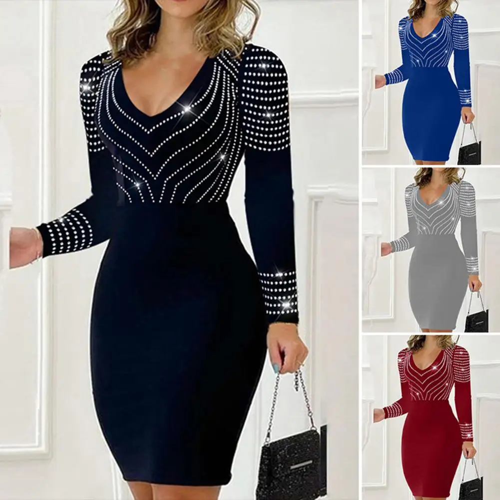 

Fashionable Midi Skirt Contracted Wind Dress Autumn Winter Women V Neck Long Sleeve Skirt New Design Printed Short Skirt