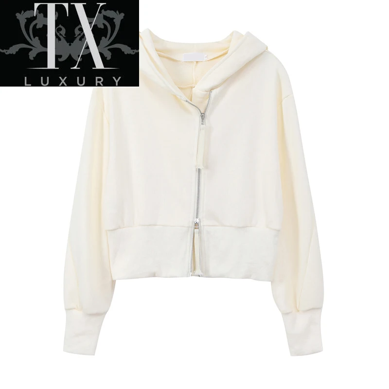 

Hoodies Women Solid Color Short Style Zipper Slim Harajuku Trendy Simple All-match Thin Long Sleeve Tops Female Autumn New