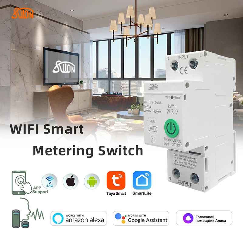 Умный переключатель smartlife 63A устройство для измерения энергии в кВтч 2P Wi-Fi
