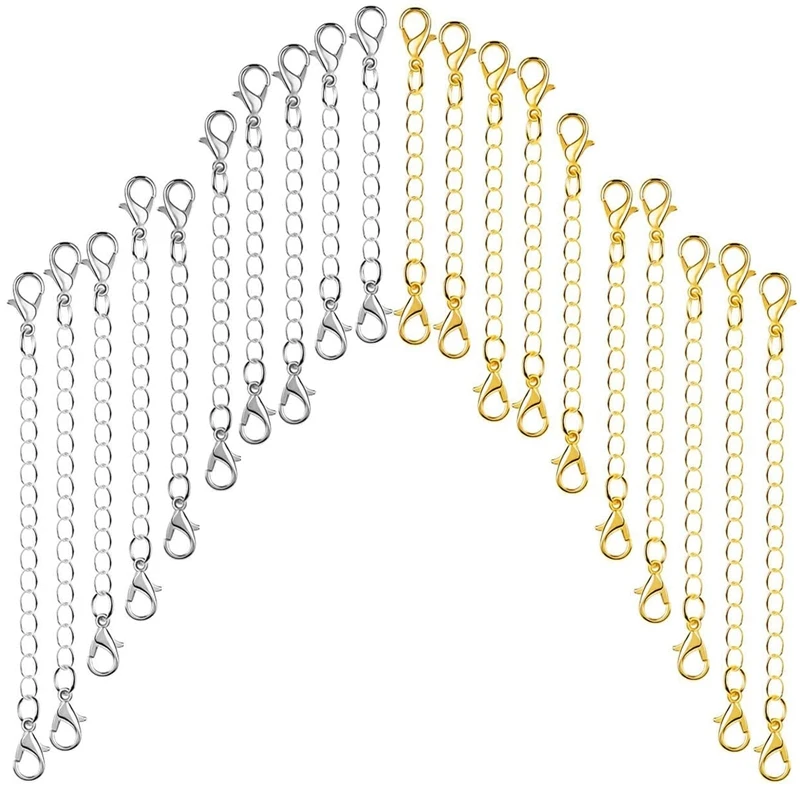 

20 PCS Stainless Steel Necklace Extenders Gold Silver Chain Extenders With Lobster Claw Clasps For Pendant Necklaces