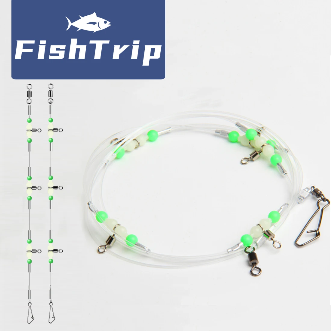 Фото Набор рыболовных снастей FishTrip, 3-ходовой вертлюг с ночными светящимися бусинами, разъемы для морских крючков для лески и веса 2/3/4 крючка №1