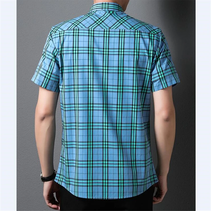 Мужская рубашка в клетку с коротким рукавом из мерсеризованного хлопка |