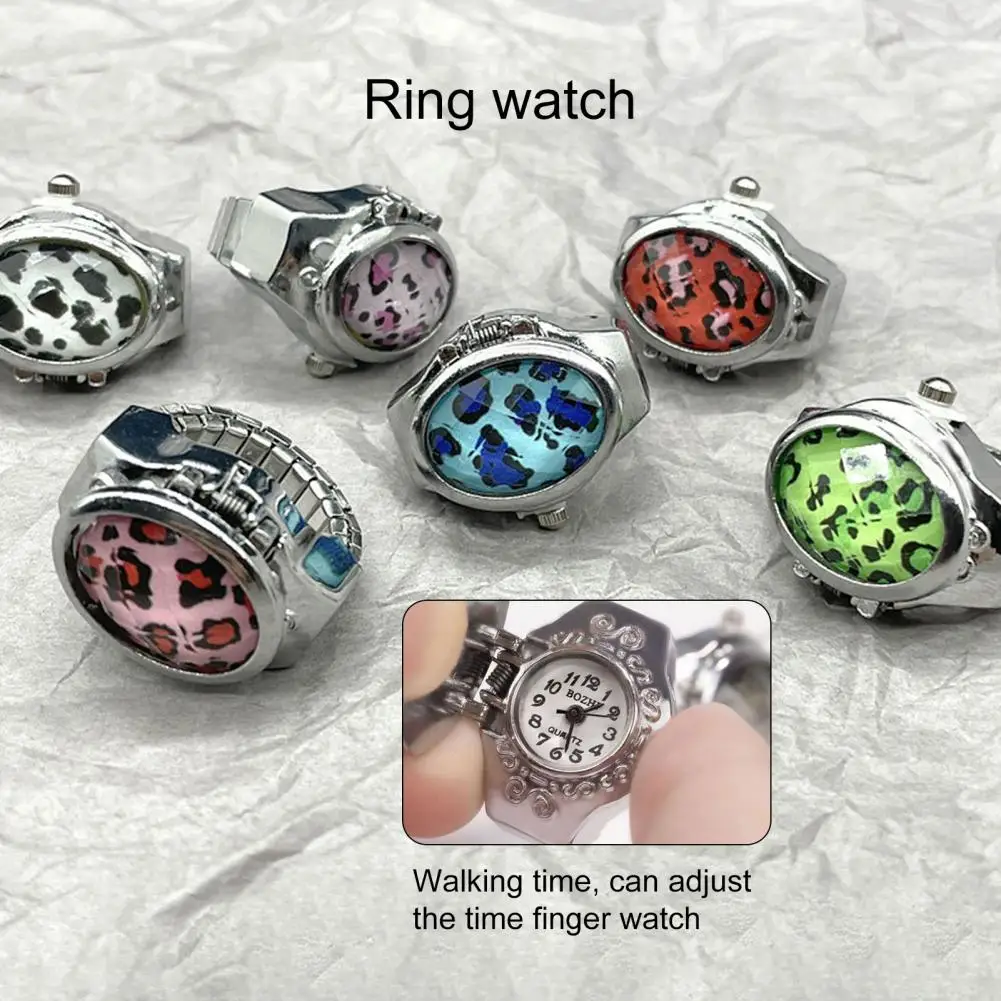 

Unisex Ring Watch Flap Cover Personality Trendy Daily Wear Alloy Leopard Gem Ring Watch
