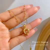 titanium steel smart dolphin necklace female small pure pure gold copper micro inlaid simple versatile clavicle chain jewelry