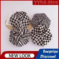 childrens black and white big beret hat checkerboard flower hat foreign style male and female baby cloud hat painter hat