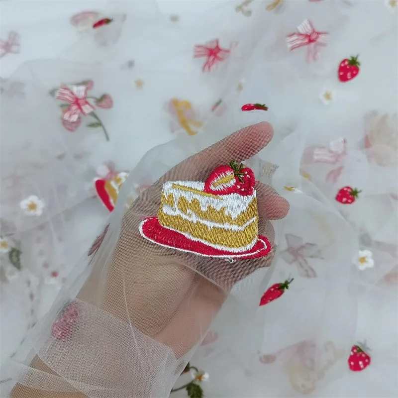 Деликатная вышивка Straberry и торт сетчатая ткань сетка кружева Сделай Сам детское