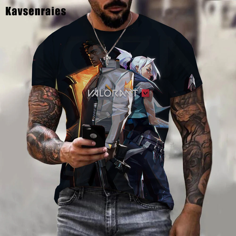 

Новинка 2023, футболки Valorant, мультяшная игра, 3D принт, уличная одежда для мужчин и женщин, Повседневная модная футболка большого размера, детские футболки