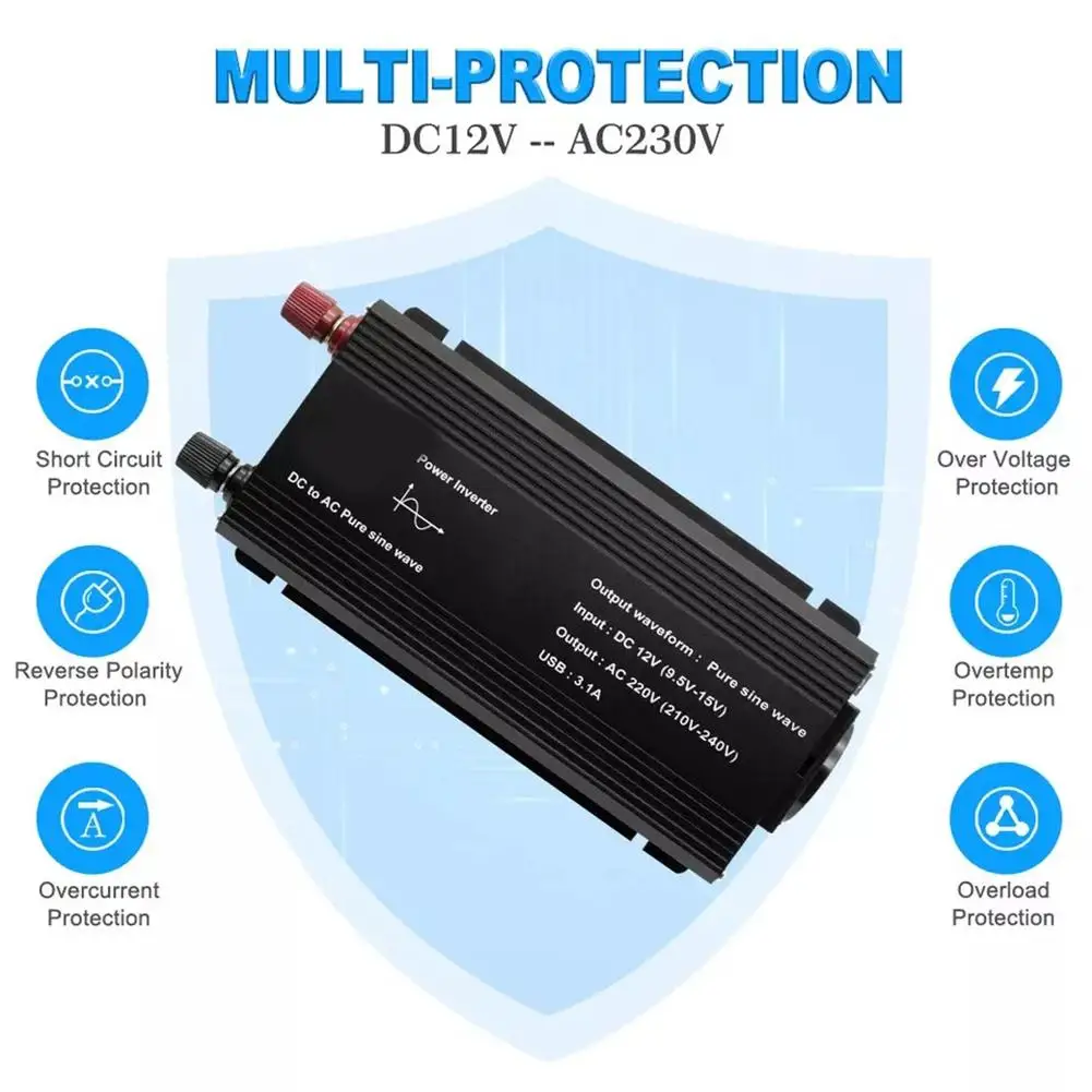 Чистая синусоида инвертор постоянного тока 12 В в переменный ток 220 230 1500 Вт/2200